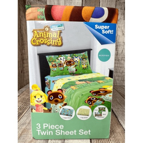 NIB Nintendo New Horizons Animal Crossing Happy Camper 3pc Microfiber Twin Set