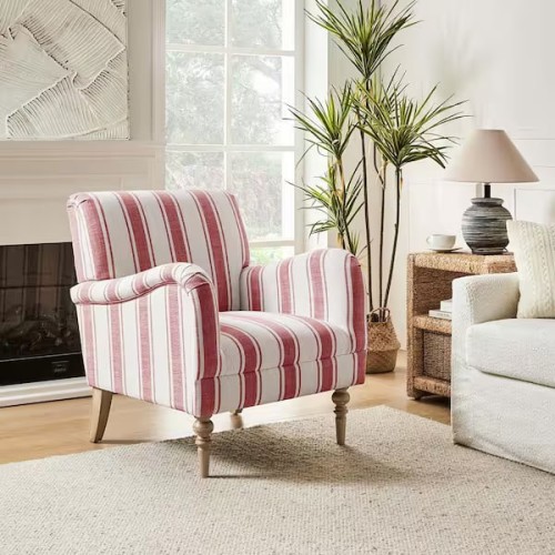 Seip Classic and Contemporary Striped Arm Chair with Spindle Legs by HULALA HOME - RED