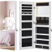 SONGMICS JJC013W01 Wall Mounted Jewellery Cabinet Organizer with LED Lights, Storage Cupboard, with Frameless Mirror, Built-in Makeup Mirror, 2 Drawers, Lockable, White