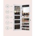 SONGMICS JJC013W01 Wall Mounted Jewellery Cabinet Organizer with LED Lights, Storage Cupboard, with Frameless Mirror, Built-in Makeup Mirror, 2 Drawers, Lockable, White