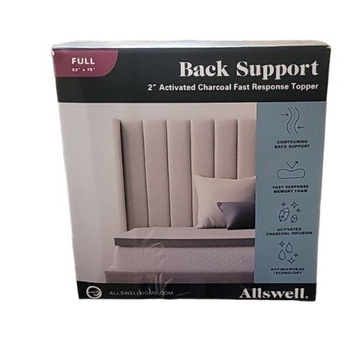 Allswell 2 Inch Activated Charcoal Fast Response Mattress Topper, Full