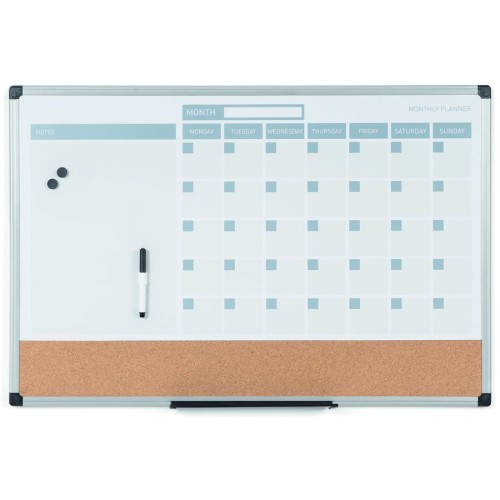 MasterVision 3-in-1 Monthly Dry-erase Calendar Board - Monthly - White - Plastic - 24" Height x 36" Width - Dry Erase Surface, Compact, Magnetic, Stain Resistant - 1 Each