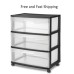 Sterilite Plastic 3 Drawer Cart Wide Tower Black Dorm Portable Storage Rolling