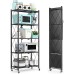 5-Tier Storage Shelving Unit,Heavy Duty Metal Shelf 27.9"x13.4"x62.5,Foldable Storage Shelf with Wheels,Garage Shelf,Metal Storage Rack,Kitchen Shelf with 4 Hooks,No Assemble Require 