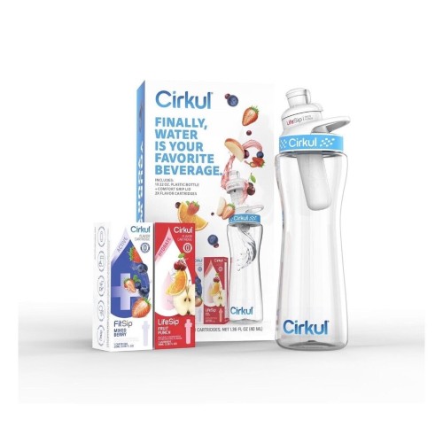 Cirkul Plastic Water Bottle Starter Kit with Blue Lid 22Oz & 2 Flavor Cartridges