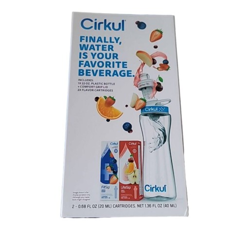 Cirkul Plastic Water Bottle Starter Kit with Blue Lid 22Oz & 2 Flavor Cartridges