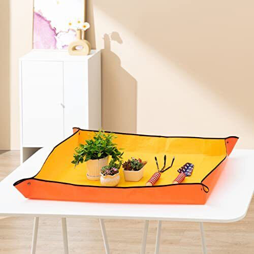 Plant Repotting Mat Extra Thickened Stiffer PE Durable 29.5''x39.4'' Yellow