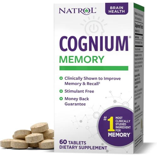 Natrol Cognium Tablets, Brain Health, Keeps Memory Strong, 1 Clinically Studied, Shown to Improve Memory and Recall, Safe and Stimulant Free, 100mg, 60 Count