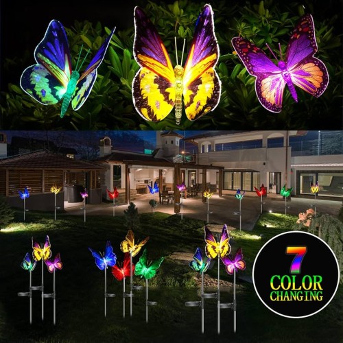 Outdoor Solar Garden Lights,3 Pack Solar Butterfly Decorative Lights, IP67 Waterproof Color Changing