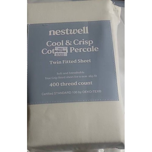 Nestwell Cotton Percale 400-Thread-Count Fitted Sheet - Egret