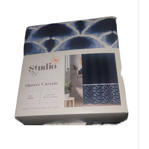 Studio 3B Kiko Shibori Scallop 72-In x 72-In Shower Curtain in Navy Blue White