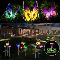 Outdoor Solar Garden Lights 3 Pack Butterfly 7-Color Changing LED Waterproof Landscape Lamps Decorative for Yard Courtyard House