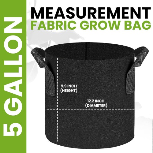 Utopia Home 5 Pack 5 Gallon Grow Bags, Thickened Nonwoven Plant Fabric Pots with Handles, Grow Pots, Plant Bags, Aeration Planting Bags, Fabric Planter Bags for Fruits, Vegetables and Flowers