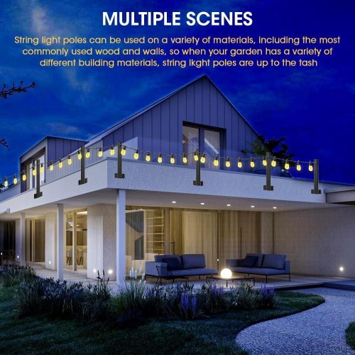 6 Pack 1.3 Ft String Light Poles Hanging Light Poles, Outdoor Light Pole with Clip and Holder Metal Stand, Use for Patio