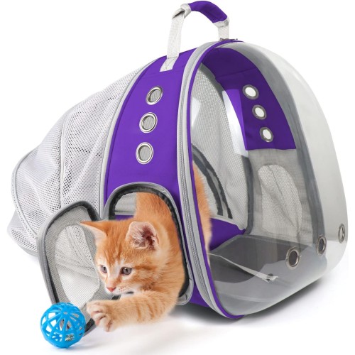 PROKEI Cat Backpack Carrier,Expandable Pet Bubble Backpack Airline Approved, Pet Travel Carrying Bag for Small Medium Cats and Puppy with Hiking Walking Outdoor Use