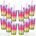 Jinei 6 Pcs Thank You Gifts Rainbow Cups Rainbow Tumblers with Lids and Straws 16oz Glitter Cups Travel Plastic Cup Bulk Rainbow Tumblers Decor Appreciation Gifts for Employee Teacher Nurse Worker