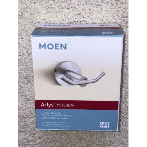 NEW Moen Y5703BN Arlys Robe Hook, Brushed Nickel