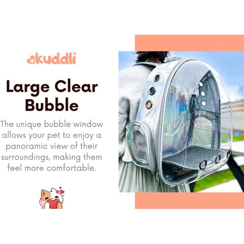 KUDDLI Stylish Cat Carrier & Cat Backpack: Ultimate Pet Carrier for Cats & Dogs, Medium Bubble Backpack, Airline Approved Travel Bags; Comfortable Cat Accessories, Dog Carrier & Dog Backpack