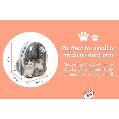 KUDDLI Stylish Cat Carrier & Cat Backpack: Ultimate Pet Carrier for Cats & Dogs, Medium Bubble Backpack, Airline Approved Travel Bags; Comfortable Cat Accessories, Dog Carrier & Dog Backpack