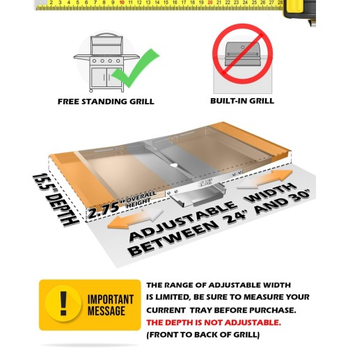 Grease Tray with Catch Pan - Adjustable Drip Pan for Gas Grill Models from Dyna Glo, Nexgrill, Expert Grill, Kenmore, BHG and More - Stainless Steel Grill Replacement Parts(Width 24"-30")