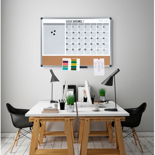 3-in-1 Dry-Erase Calendar Planner Board, 24" X 36", Silver Frame