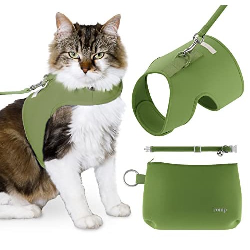 Cat Harness, Collar & Leash Set - Escape Proof Adjustable Choke Free Velcro Harness Vest for Walking Cats & Kittens (Matcha Green, Medium)