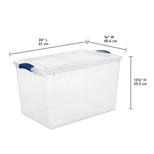 Sterilite 66 Qt. Clear Plastic Latch Box, Blue Latches with Clear Lid