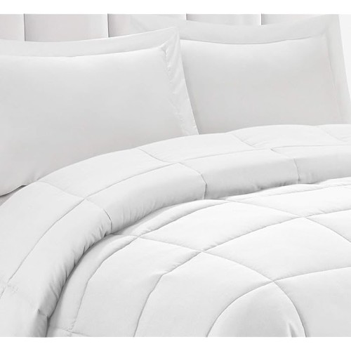 HIG 3pc Down Alternative Comforter Set - All Season Reversible Comforter With Two Shams - Quilted Duvet Insert With Corner Tabs -Box Stitched Hypoallergenic Soft Fluffy KingCal King Pure White