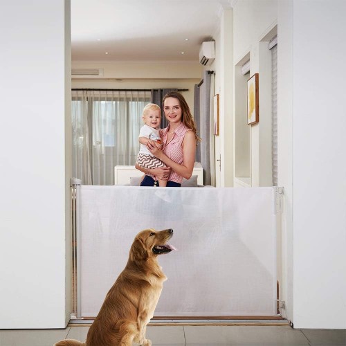  EasyBaby Extra Wide Retractable Gate for Indoor or Outdoor Use, 33" Tall, Extends to 71" Wide, White