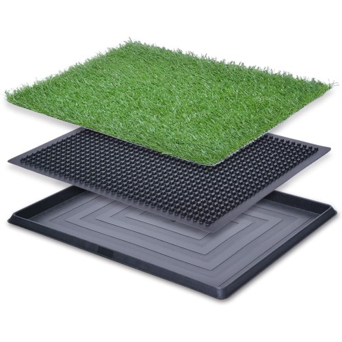 PFL Dog Grass Toilet, Large size 35 inch by 22 2/3 inch x 63.5 cm, Indoor Outdoor Dog Potty Systems, Portable Toilet with Fake Grass and Tray, Reusable Trainer Tray for Puppy Training