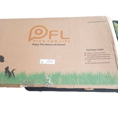 PFL Dog Grass Toilet, Large size 35 inch by 22 2/3 inch x 63.5 cm, Indoor Outdoor Dog Potty Systems, Portable Toilet with Fake Grass and Tray, Reusable Trainer Tray for Puppy Training