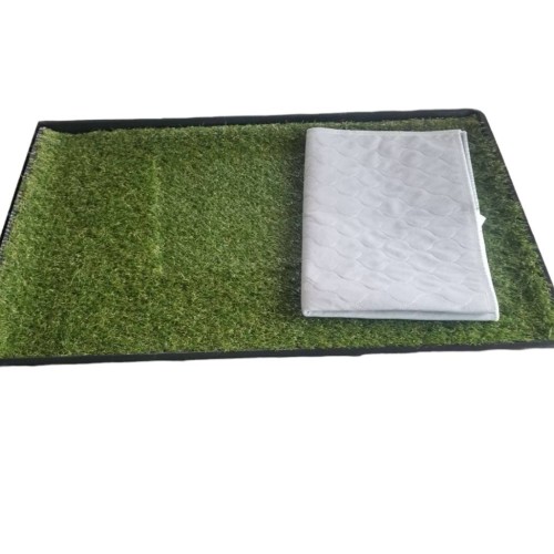 PFL Dog Grass Toilet, Large size 35 inch by 22 2/3 inch x 63.5 cm, Indoor Outdoor Dog Potty Systems, Portable Toilet with Fake Grass and Tray, Reusable Trainer Tray for Puppy Training