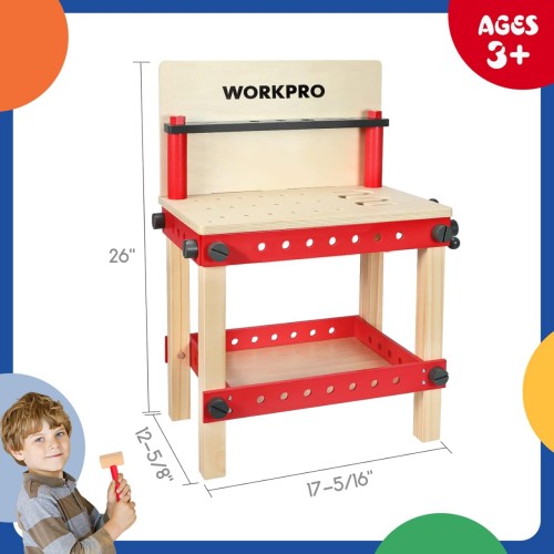 WORKPRO 70PCS Kids Wooden Tool Toy Kit Wooden Workbench & Building Pieces& Tools