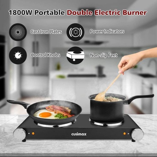 CUSIMAX CMHP-B201 1800W Double Cast Iron Hot Plate Burner Electric Cooktop