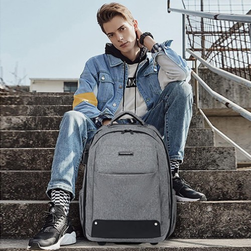 Rolling Backpack,Travel Laptop Backpacks with Wheels Men 17 inch Water Resistant Rolling Laptop Lag Women Carry on Bag Airline Approved Trolley Roller Backpack Suitcase for Travel Women,Grey