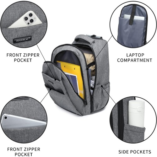 Rolling Backpack,Travel Laptop Backpacks with Wheels Men 17 inch Water Resistant Rolling Laptop Lag Women Carry on Bag Airline Approved Trolley Roller Backpack Suitcase for Travel Women,Grey