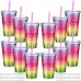 Jinei 6 Pcs Thank You Gifts Rainbow Cups Rainbow Tumblers with Lids and Straws 16oz Glitter Cups Travel Plastic Cup Bulk Rainbow Tumblers Decor Appreciation Gifts for Employee Teacher Nurse Worker