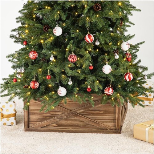 Glitzhome Natural Wooden Tree Collar Christmas Tree Skirt Tree Box Tree Stand Cover, 22" L