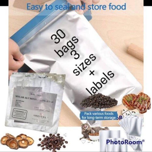 30 bags resealable 3 sizes durable aluminum food Storage with labels