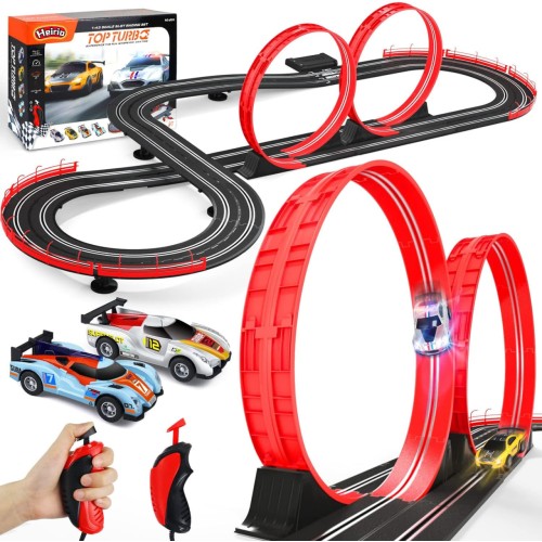 Race Track Toys for Boys Age 8-12 with 2 Loop, 4 Race Cars 1:43 Scale with Headlights, Battery Operated