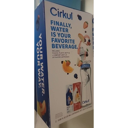 Cirkul 22 oz Plastic Water Bottle Starter Kit with Blue Lid and 2 Flavor Cartridges