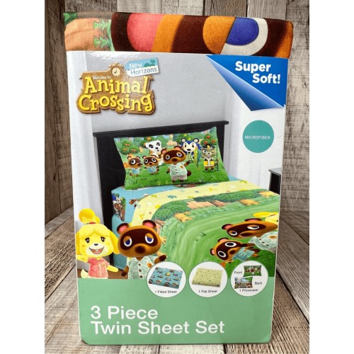 NIB Nintendo New Horizons Animal Crossing Happy Camper 3pc Microfiber Twin Set