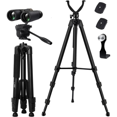 LCNCY Binocular and Shooting Tripod Hunting Rest V Yoke Stand, Spotting Scope Tripod, with Binoculars Adapter and Removable 360° Rotate Fluid Head, Perfect for Binoculars, Hunting, Shooting Tripod