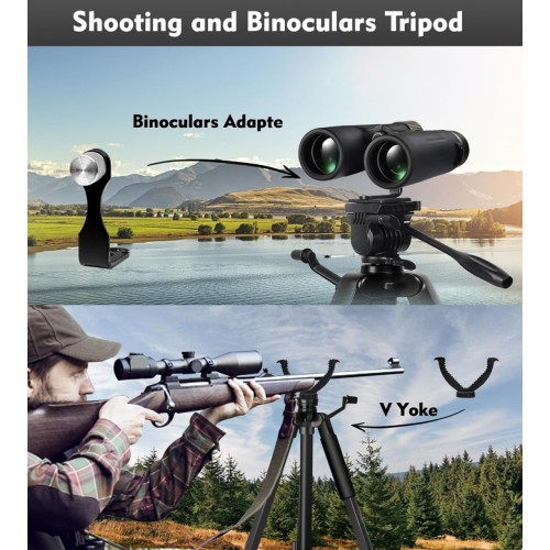 LCNCY Binocular and Shooting Tripod Hunting Rest V Yoke Stand, Spotting Scope Tripod, with Binoculars Adapter and Removable 360° Rotate Fluid Head, Perfect for Binoculars, Hunting, Shooting Tripod