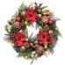 Valery Madelyn Pre-Lit Christmas Wreath for Front Door with Lights, 24 Inch Large Lighted Christmas Wreath with Red Green Gold Xmas Ball Magnolia for Fireplace Window Table Centerpiece Decoration