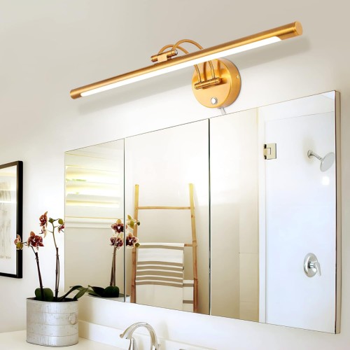 MantoLite LED Dimmable Bathroom Vanity Light Fixture 24inch Cabinet Picture Wall Lights, Indoor Lightings Wall Sconce with Ajustable Arm Bedside Reading Lamp, Pulg in Display Lamps (Brass, 3000K 12W)