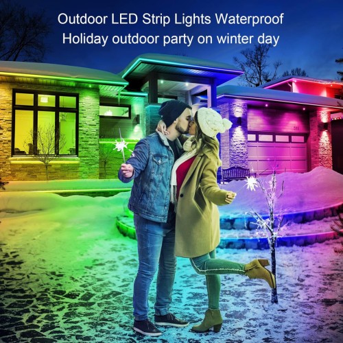 300ft Outdoor LED Strip Lights Waterproof With adhesive backing,IP65 Outside Led Light Strips Waterproof with Bluetooth App Remote,Music Sync RGB Exterior Led Rope Lights,for Balcony,Deck,Roof,Pool