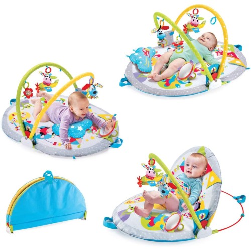 Yookidoo Baby Gym Lay to Sit-Up Playmat. 3-in-1 Newborns Activity Center with Tummy Time Toys, Pillow & Infant Miror. 0-12 Month