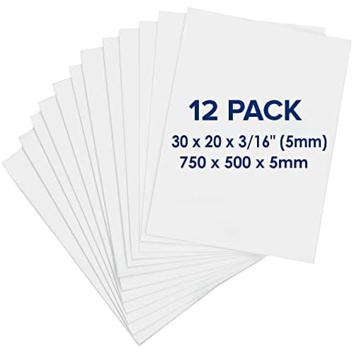 Foam Board 20 x 30 x 3/16" (5mm) - 12 Pack - White Poster Board, Acid Free, Double Sided, Rigid, Sign Board Foamboard for Mounting, Crafts, Paintings Prints, Art, Display, Presentation and Projects