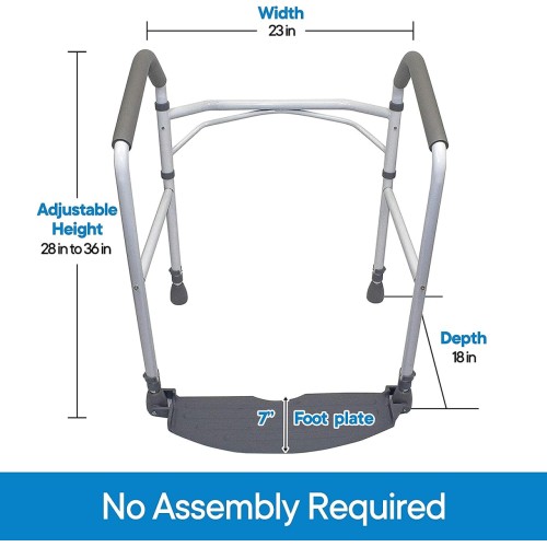 RMS Toilet Safety Frame & Rail - Folding & Portable Bathroom Toilet Safety Rails - Handrail Toilet Bars with Adjustable Height (White)